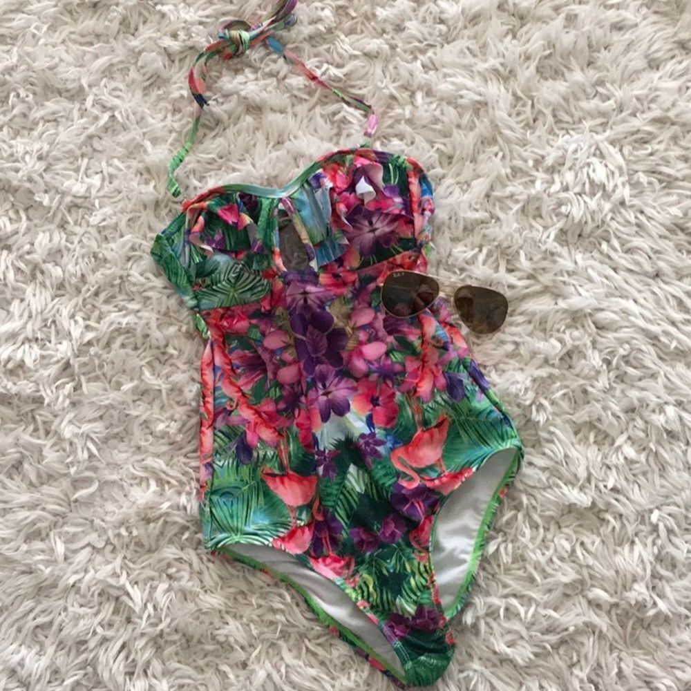 Op One Piece Floral Halter Bathing Suit